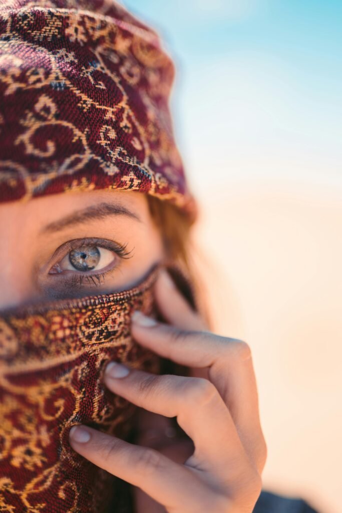 A traditional portrait showcasing cultural elegance in Egypt's Al Wahat Al Dakhla Desert.